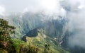 Aerial view of Machu Picchu Inca citadel in the clouds, located on a mountain ridge above the Sacred Valley Royalty Free Stock Photo