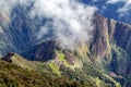 Aerial view of Machu Picchu Inca citadel in the clouds, located on a mountain ridge above the Sacred Valley Royalty Free Stock Photo