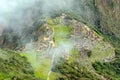Aerial view of Machu Picchu Inca citadel ruins built in the classical Inca style, with polished dry-stone walls Royalty Free Stock Photo