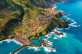 Aerial view of Madeira island. Land meets ocean in Seixal, Madeira, Portugal