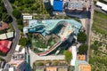 Aerial view of Madou Daitian Temple with multicolored dragon.