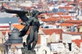 Aerial view of Madrid (Spain) / Famous Statue and roofs