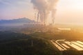 Aerial view of Mae Moh Coal Power Plant with smoke and toxic air from chimney. Factory industry. Electricity tower in energy or Royalty Free Stock Photo