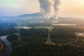 Aerial view of Mae Moh Coal Power Plant with smoke and toxic air from chimney. Factory industry. Electricity tower in energy or Royalty Free Stock Photo