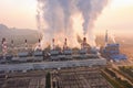 Aerial view of Mae Moh Coal Power Plant with smoke and toxic air from chimney. Factory industry. Electricity tower in energy or Royalty Free Stock Photo