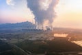 Aerial view of Mae Moh Coal Power Plant with smoke and toxic air from chimney. Factory industry. Electricity tower in energy or Royalty Free Stock Photo