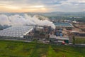 Aerial view of Mae Moh Coal Power Plant with smoke and toxic air from chimney. Factory industry. Electricity tower in energy or Royalty Free Stock Photo