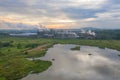 Aerial view of Mae Moh Coal Power Plant with smoke and toxic air from chimney. Factory industry. Electricity tower in energy or Royalty Free Stock Photo