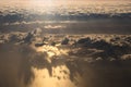 Aerial view of magic clouds during sunrise, shadow of clouds on the sea, sky view Royalty Free Stock Photo