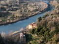 aerial view of the Magra river near Sarzana town, La Spezia, Liguria, Italy Royalty Free Stock Photo