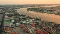 Aerial view of Mahachai-Tha Chalom Town in Samuth sakorn outskirt Bangkok Thailand