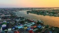 Aerial view of Mahachai Town in Samuth sakorn outskirt Bangkok Thailand