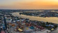 Aerial view of Mahachai Town in Samuth sakorn outskirt Bangkok Thailand Royalty Free Stock Photo