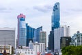 Aerial view of Mahanakhon building and other high building in Bangkok City, Thailand on the cloudy day