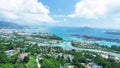 Aerial view of Mahe' coastline and Eden Island, Seychelles