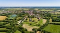 Aerial view of Maillezais abbey in the Poitevin marsh Royalty Free Stock Photo