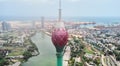 Aerial view of the main attraction, the Lotus Tower in the capital of Sri Lanka, Colombo Royalty Free Stock Photo