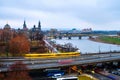 Aerial view at main illuminated landmarks in the city of Dresden, Germany Royalty Free Stock Photo