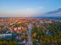 Aerial view of main pedestrian Basanavicius street in Palanga during a sunset