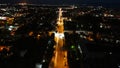 Aerial, Camera Down, Main street, City, Night, Excerpt, Roads, Top