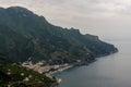 Aerial view of Maiori da Ravello under a dramatic sky, Costiera Amalfitana, Campania, Italy