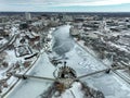 Aerial view of the majestic bronze statue of the Keeper of the Plains in Wichita, Kansas