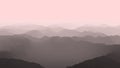 Aerial view of Majestic foggy mountains Flight over mountains 3D render