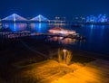 Aerial view of the majestic Wuhan Zhiyin cruise ship by the Yangtze River, China at night Royalty Free Stock Photo