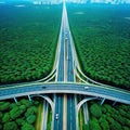 Aerial view of major highway crossroad Concept of transportation and Royalty Free Stock Photo