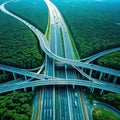 Aerial view of major highway crossroad Concept of transportation and Royalty Free Stock Photo