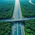 Aerial view of major highway crossroad Concept of transportation and Royalty Free Stock Photo