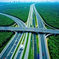 Aerial view of major highway crossroad Concept of transportation and Royalty Free Stock Photo