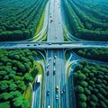 Aerial view of major highway crossroad Concept of transportation and Royalty Free Stock Photo