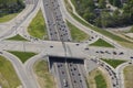 Aerial view of a major interstate highway cloverleaf and overpass in Missouri Royalty Free Stock Photo
