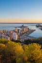 Aerial view of Malaga taken from Gibralfaro castle including port of Malaga,  Andalucia, Spain Royalty Free Stock Photo