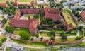 Aerial view of Malbork Teutonic order castle in Poland. It is the largest castle in the world measured by land area and a UNESCO