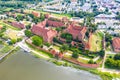Aerial view of Malbork Teutonic order castle in Poland. It is the largest castle in the world measured by land area and a UNESCO