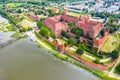 Aerial view of Malbork Teutonic order castle in Poland. It is the largest castle in the world measured by land area and a UNESCO