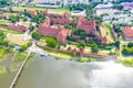 Aerial view of Malbork Teutonic order castle in Poland. It is the largest castle in the world measured by land area and a UNESCO