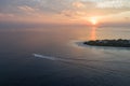 Aerial view on Maldivian island during the sunset