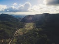 Aerial view mallorca valdemossa landscape on sunset