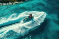 Aerial view of a man riding a water scooter in the ocean, Aerial view of Jet Ski Tropical Ocean island in summer, AI Generated Royalty Free Stock Photo