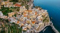 Aerial view of Manarola,Cinque Terre,Italy.UNESCO Heritage Site.Picturesque colorful village on rock above sea.Summer holiday, Royalty Free Stock Photo