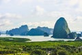 Aerial view of mangrove forest beach with many of the island in the middle of Andaman sea background, Phang-nga, Thailand Royalty Free Stock Photo