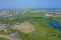 Aerial view of mangrove forest in Gambia. Photo made by drone from above. Africa Natural Landscape Royalty Free Stock Photo