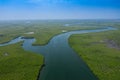 Aerial view of mangrove forest in Gambia. Photo made by drone from above. Africa Natural Landscape Royalty Free Stock Photo