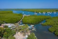 Aerial view of mangrove forest in Gambia. Photo made by drone from above. Africa Natural Landscape Royalty Free Stock Photo