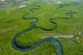 Aerial view of mangrove forest in Gambia. Photo made by drone from above. Africa Natural Landscape Royalty Free Stock Photo