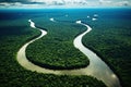 Aerial view of mangrove forest and river, Thailand, AI Generated Royalty Free Stock Photo