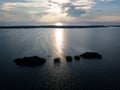 Aerial View of Mangrove Islands and Sunset in Caribbean